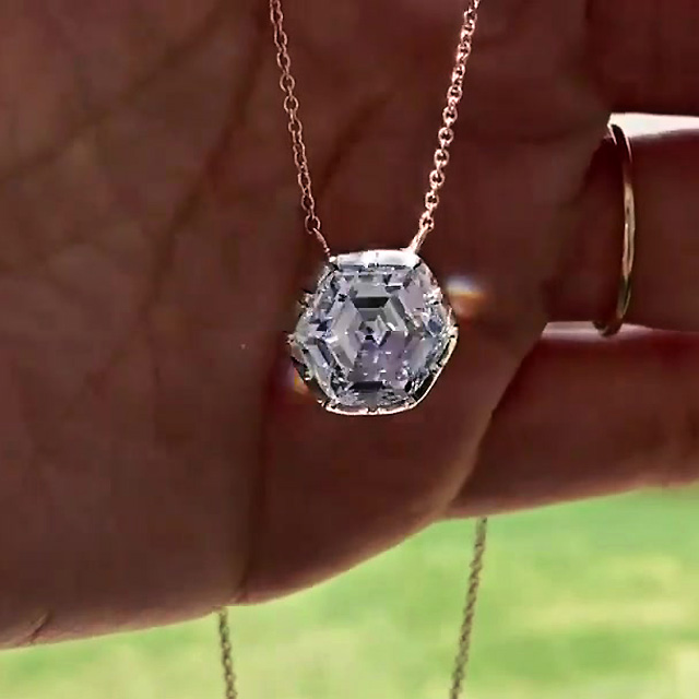 Hexagon Cut White Sapphire Pendant Necklace
