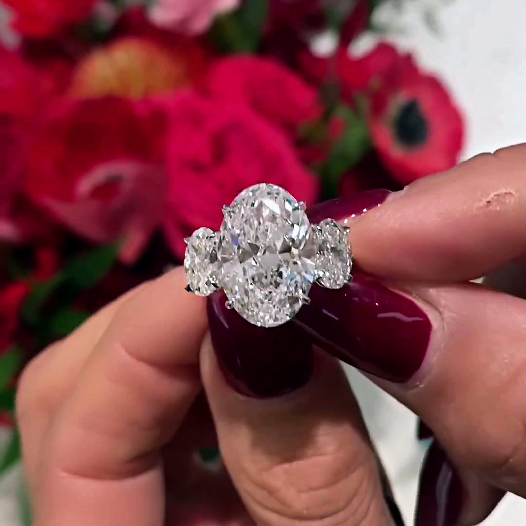 6ct Three-Stone Oval Cut White Sapphire Engagement Ring