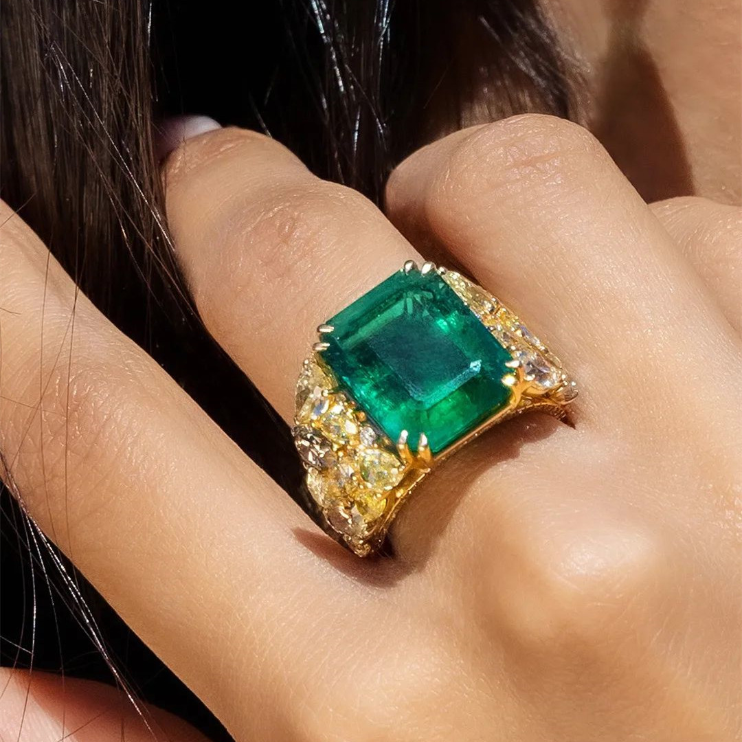 7ct Emerald Cut Emerald Sapphire Engagement Ring