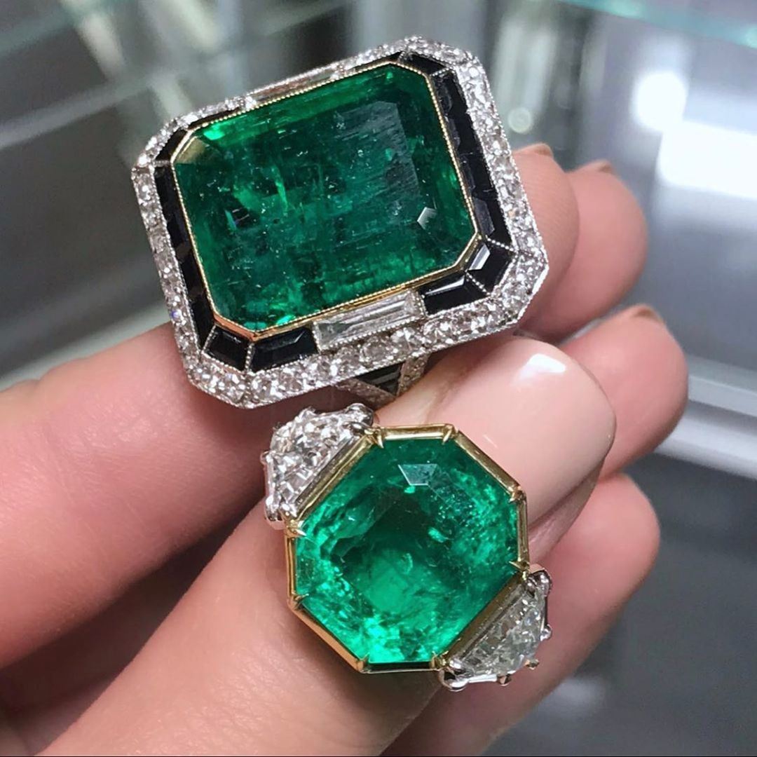 12ct  Art Deco Inspired Emerald Cut Green Sapphire Engagement Ring