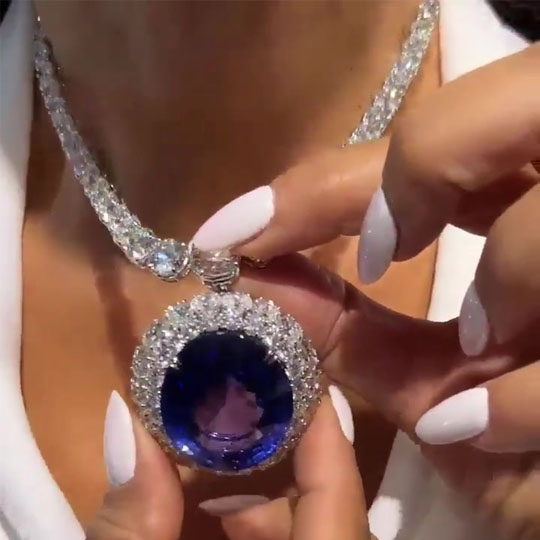 Oval Cut Blue Sapphire Pendant Necklace