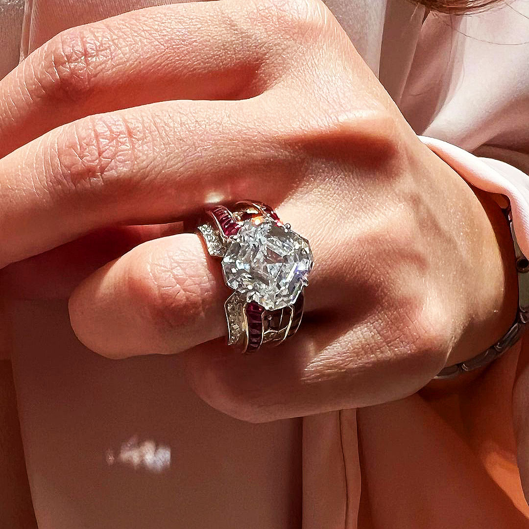 6ct Asscher Cut White Sapphire Engagement Ring