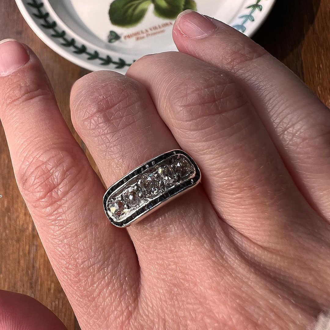 4.35ct Art Deco Round Cut Blue Sapphire Ring