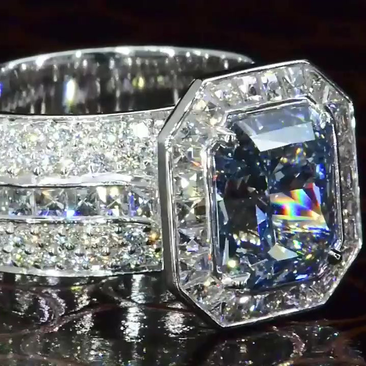 6ct Emerald Cut Fancy Blue Sapphire Engagement Ring