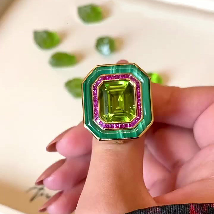 7ct Emerald Cut Green Sapphire Engagement Ring