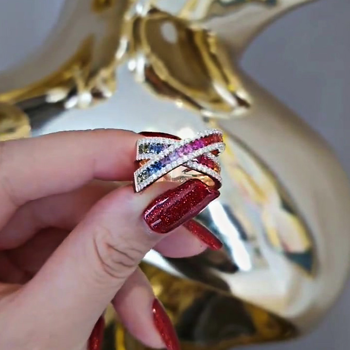 4ct Round Cut Rainbow Sapphire Eternity Ring