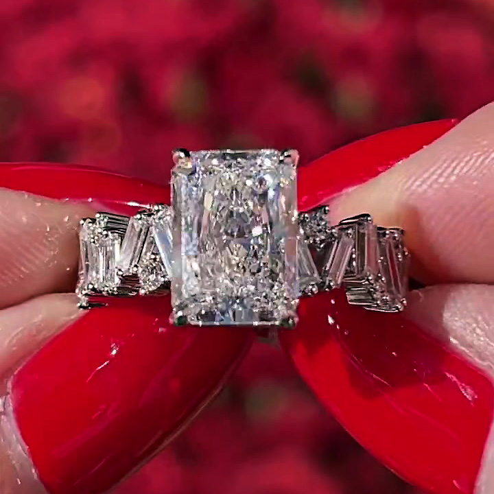 4ct Radiant Cut White Sapphire Engagement Ring