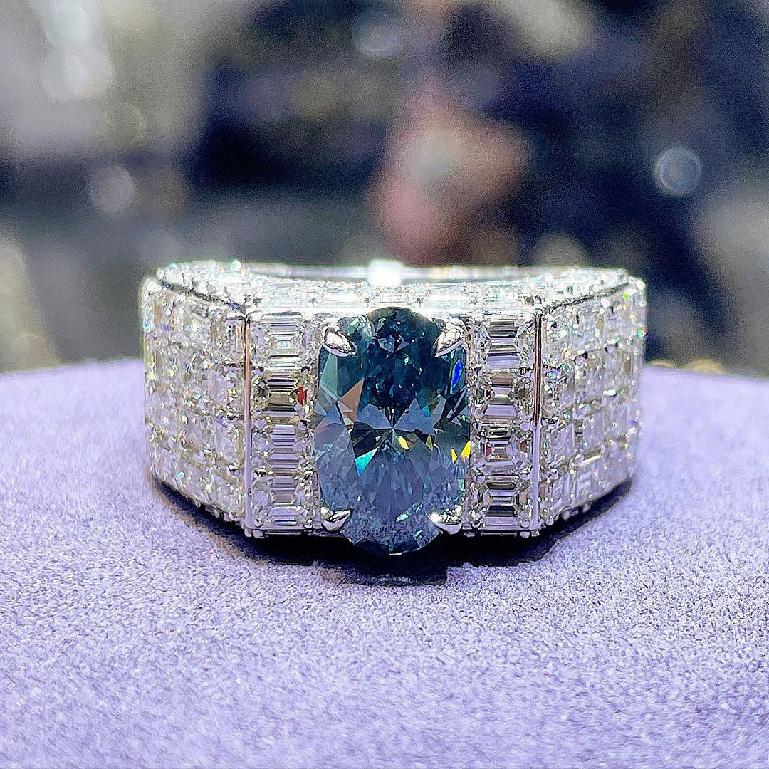 5ct Oval Cut Blue Sapphire Men's Engagement Ring