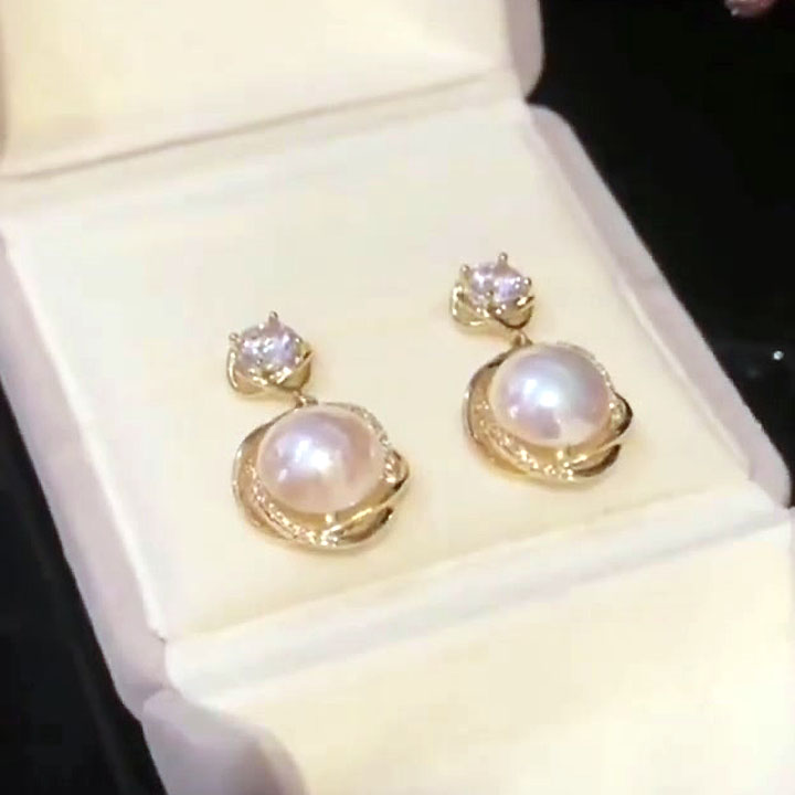 Round Cut Pearl White Sapphire Drop Earrings