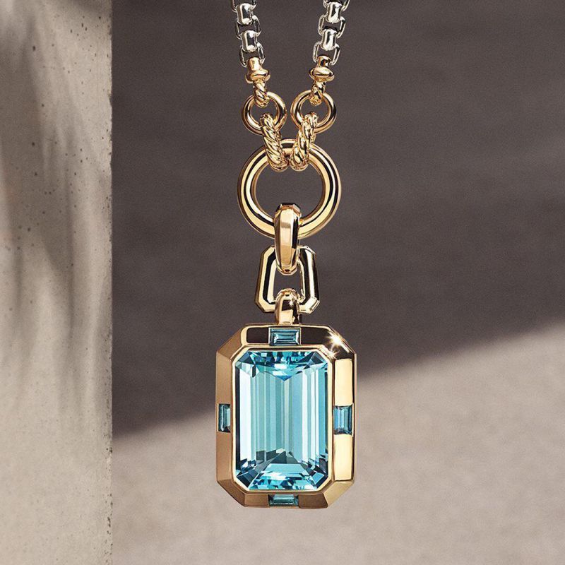 5ct Emerald Cut Aquamarine Sapphire Pendant Necklace