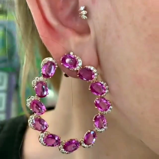 Oval Cut Ruby Sapphire Hoop Earrings