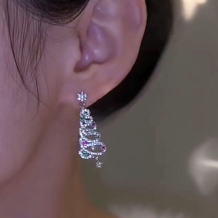 Christmas Tree Round Cut Colorful Sapphire Drop Earrings