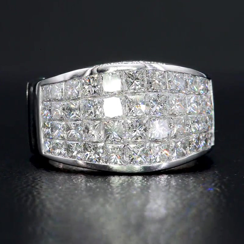 9.75ct Invisibile Setting Princess Cut White Sapphire Men's Eternity Ring