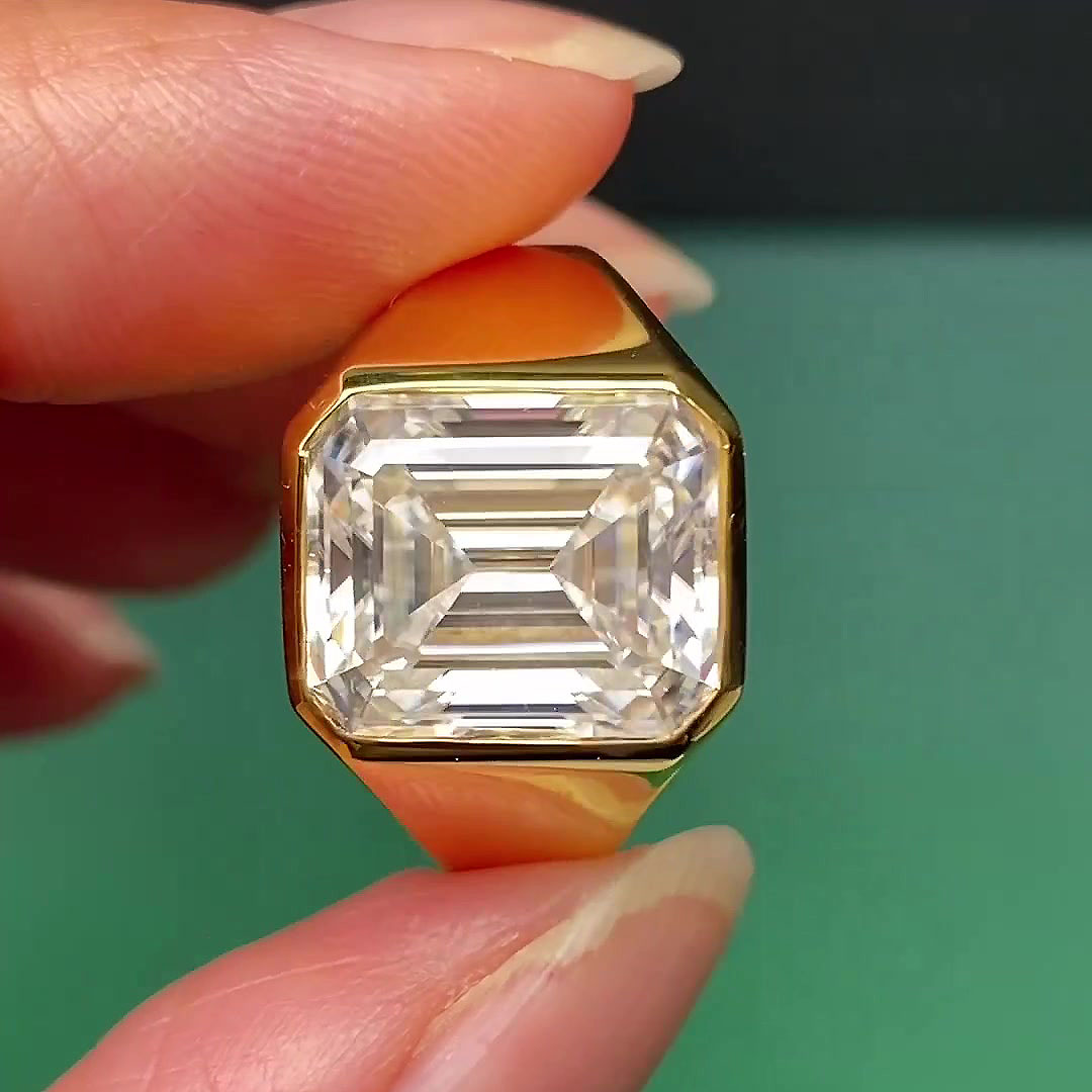 6ct Bezel Setting Emerald Cut White Sapphire Men's Engagement Ring