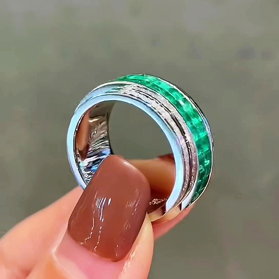6.75ct Emerald Cut Emerald Sapphire Eternity Ring