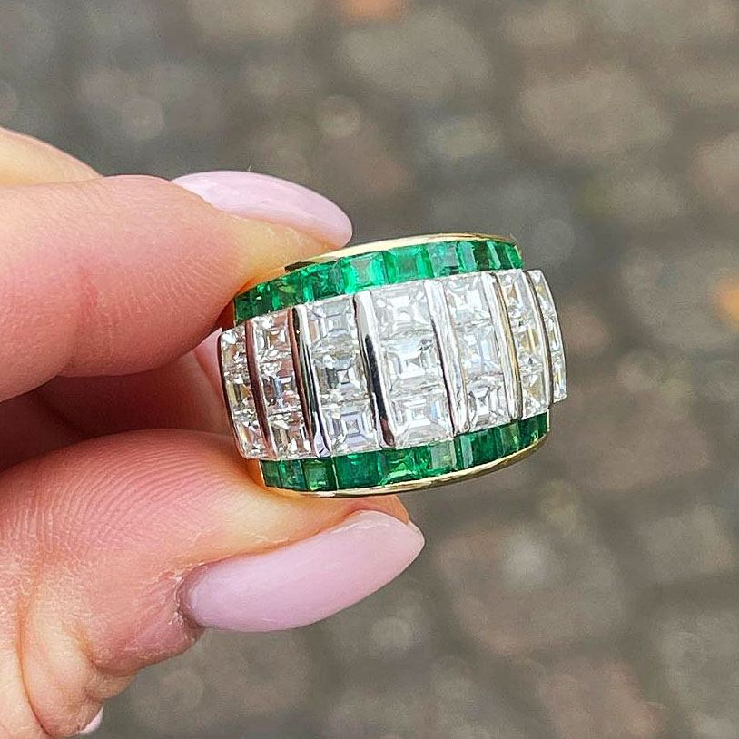8.35ct Asscher Cut Emerald Sapphire Eternity Ring