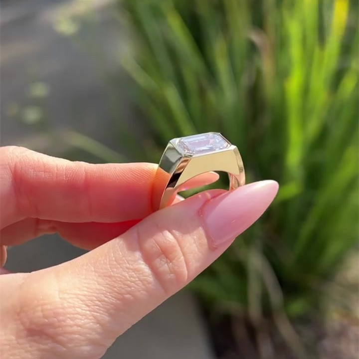 3.5ct Emerald Cut Champagne Sapphire Engagement Ring For Men