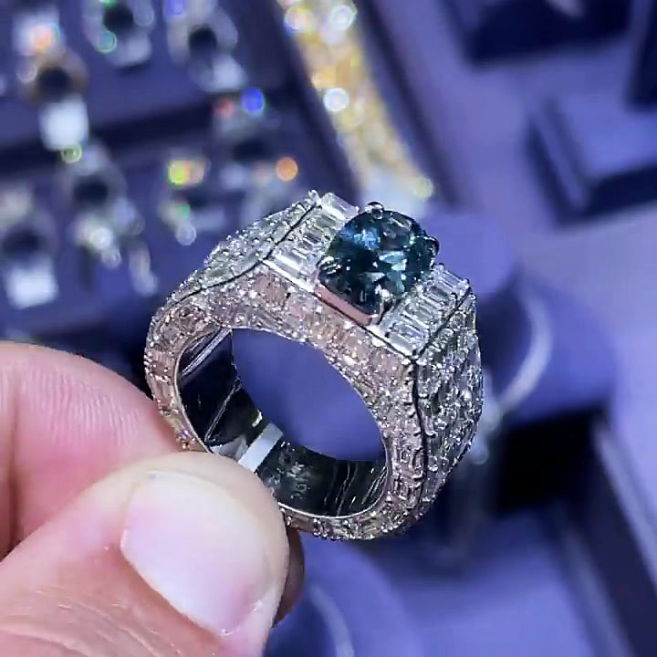 5ct Oval Cut Blue Sapphire Men's Engagement Ring