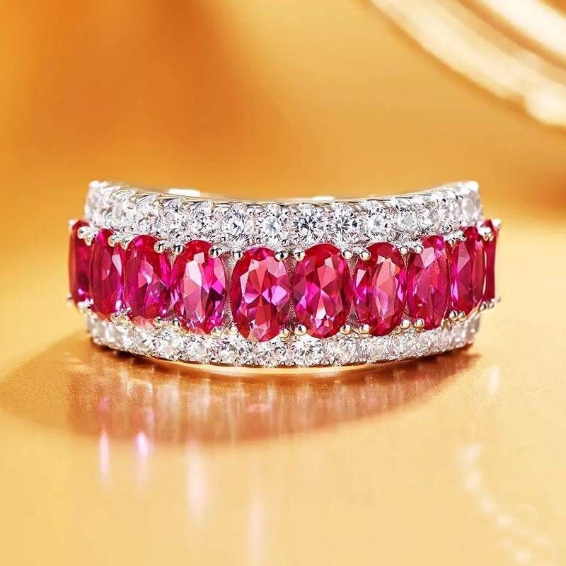5ct Oval Cut Ruby Sapphire Half Eternity Ring