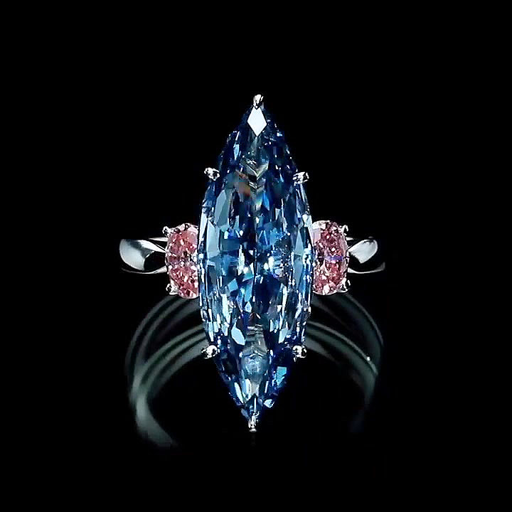 5ct Three-Stone Marquise Cut Blue Sapphire Engagement Ring