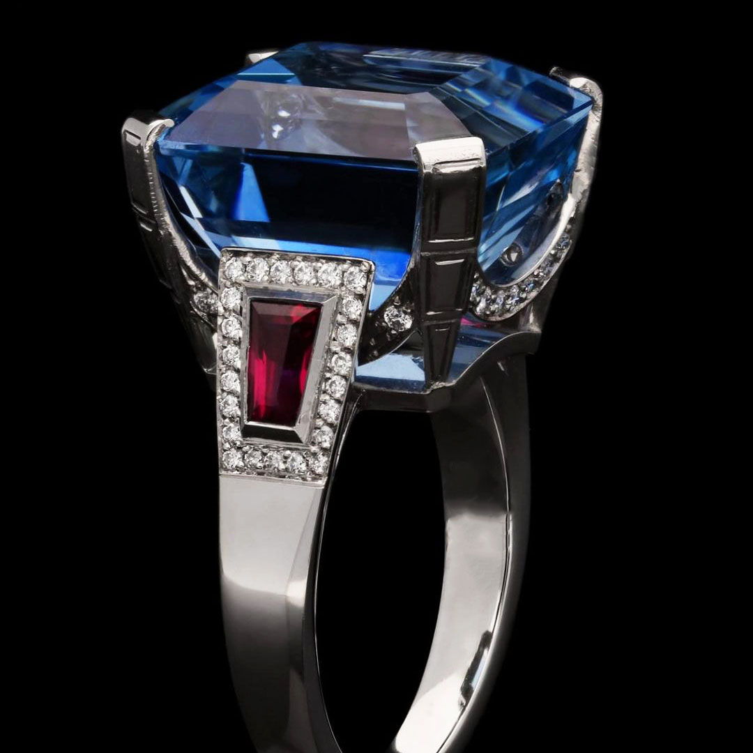 5ct Asscher Cut Aquamarine Sapphire Engagement Ring