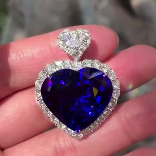 Heart Cut Blue Sapphire Pendant Necklace