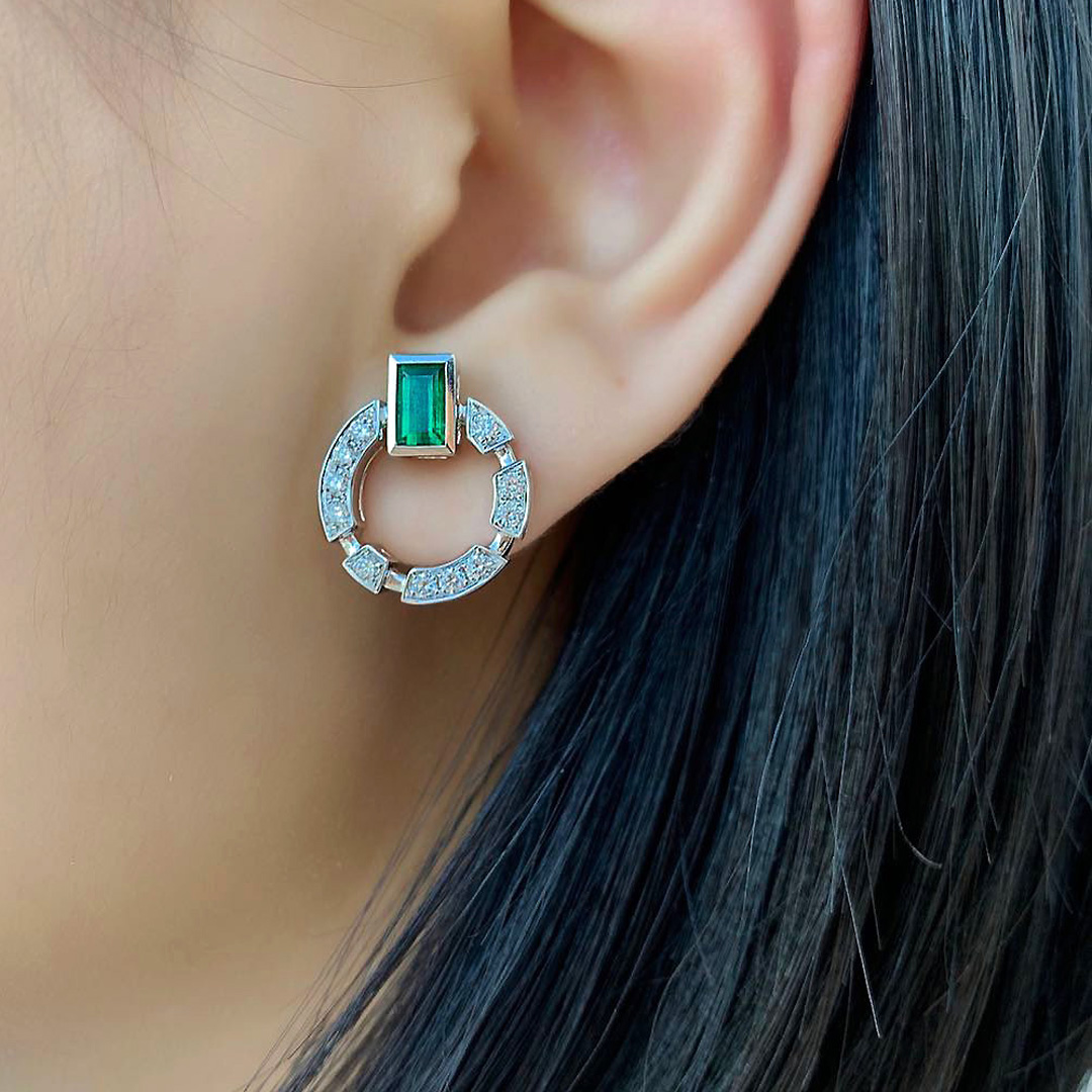 Baguette Cut Emerald Sapphire Hoop Earrings