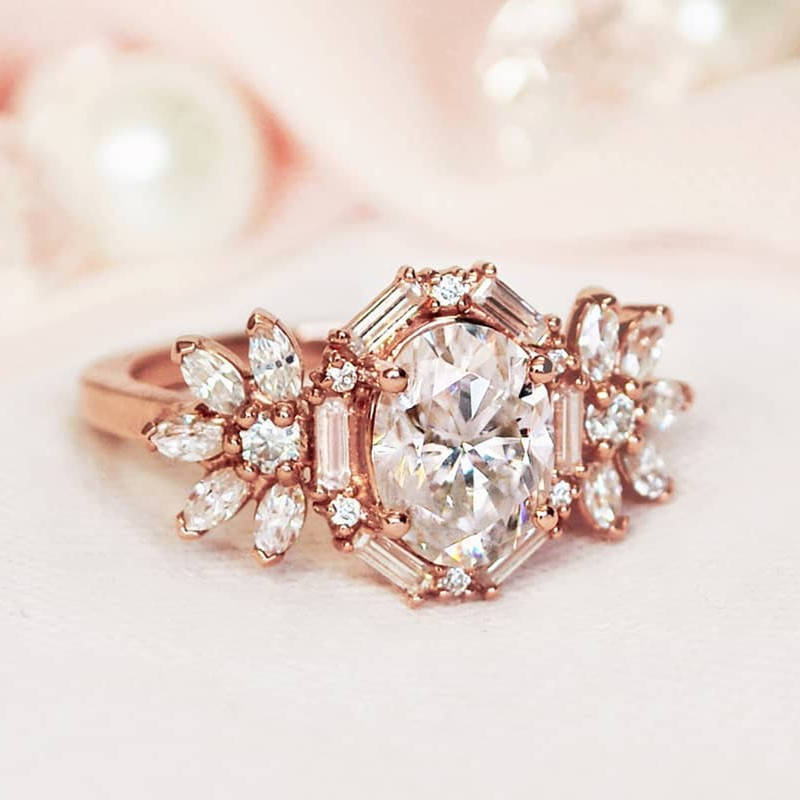 3ct Halo Oval Cut White Sapphire Engagement Ring in Rose Gold