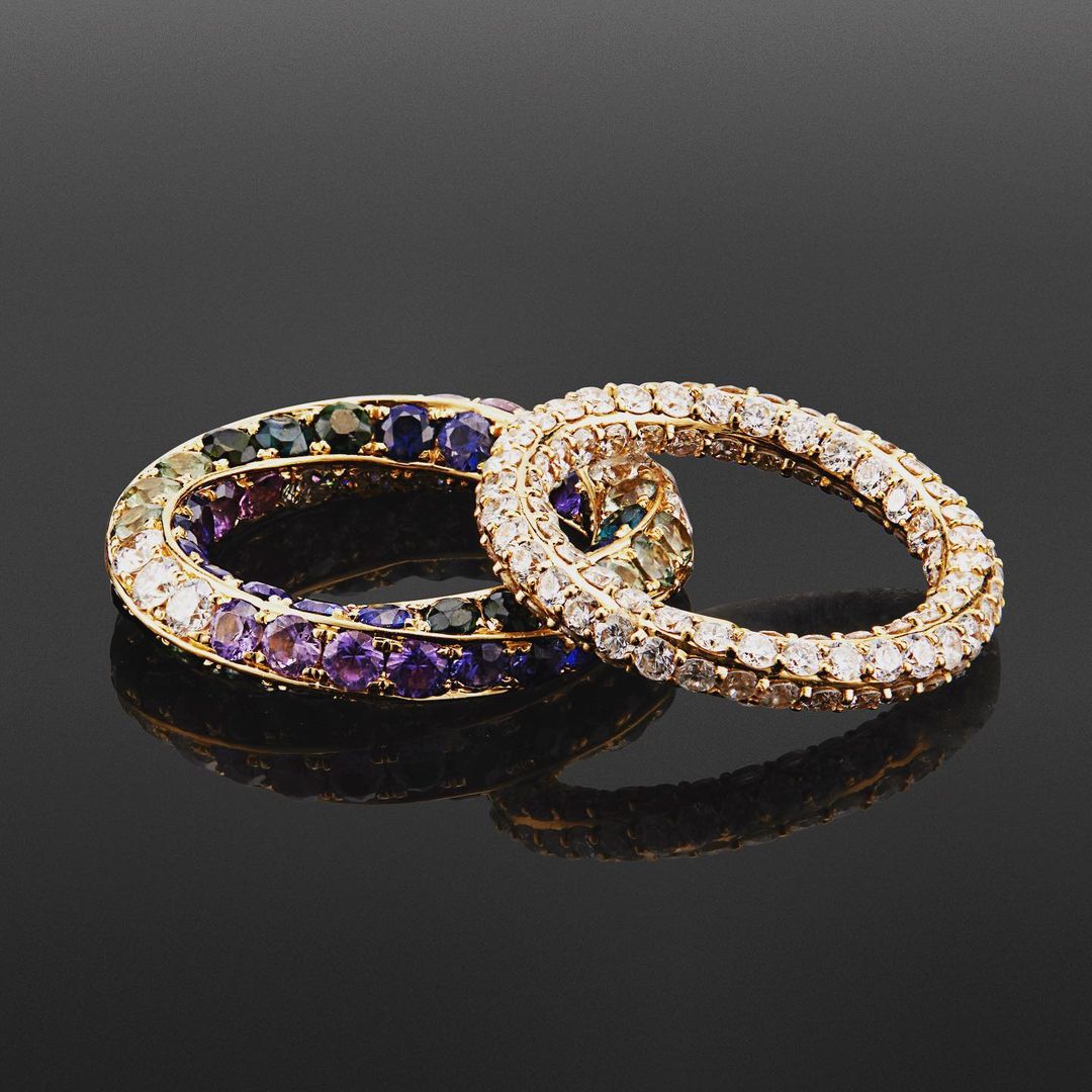 4ct Round Cut Rainbow Sapphire Row Ring