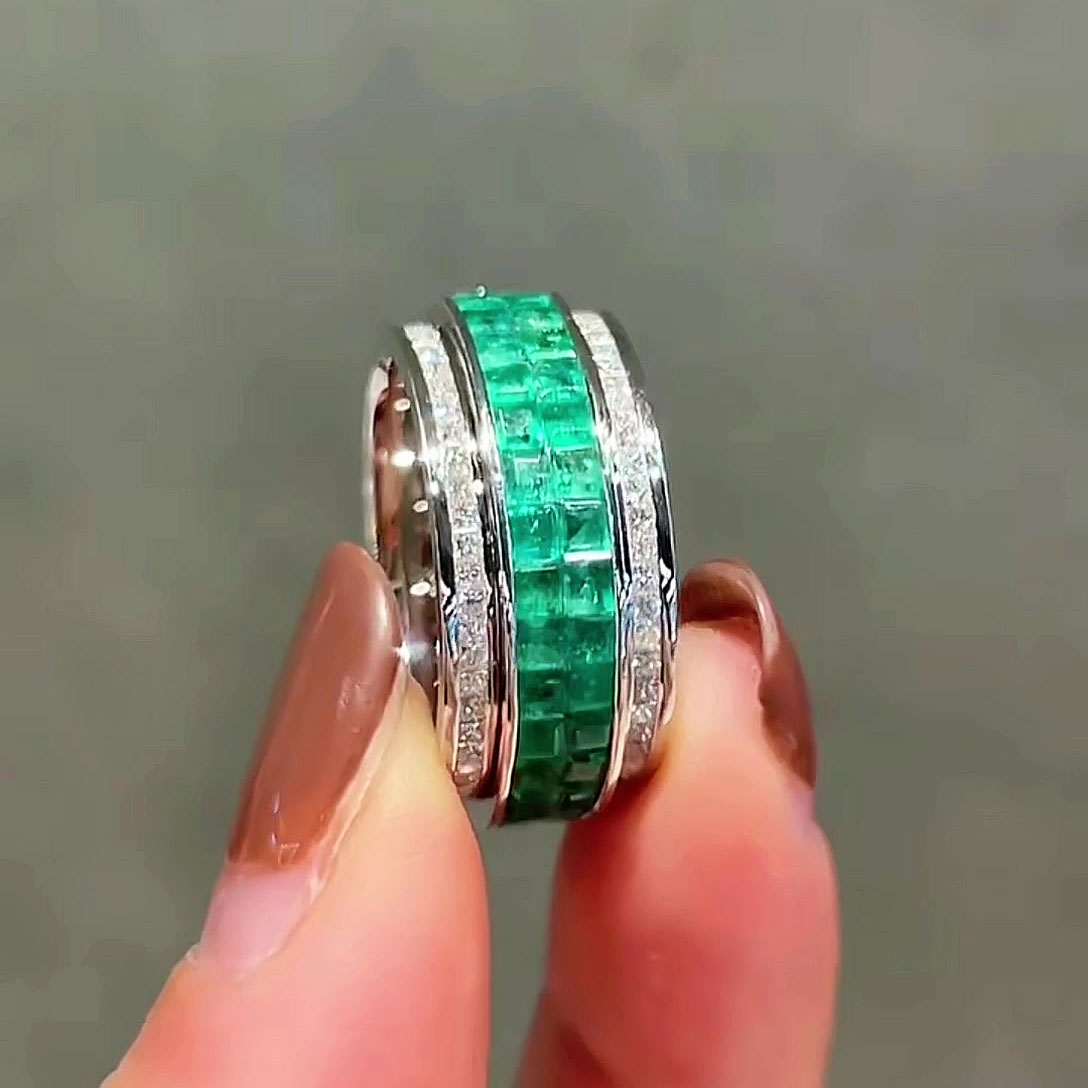 6.75ct Emerald Cut Emerald Sapphire Eternity Ring