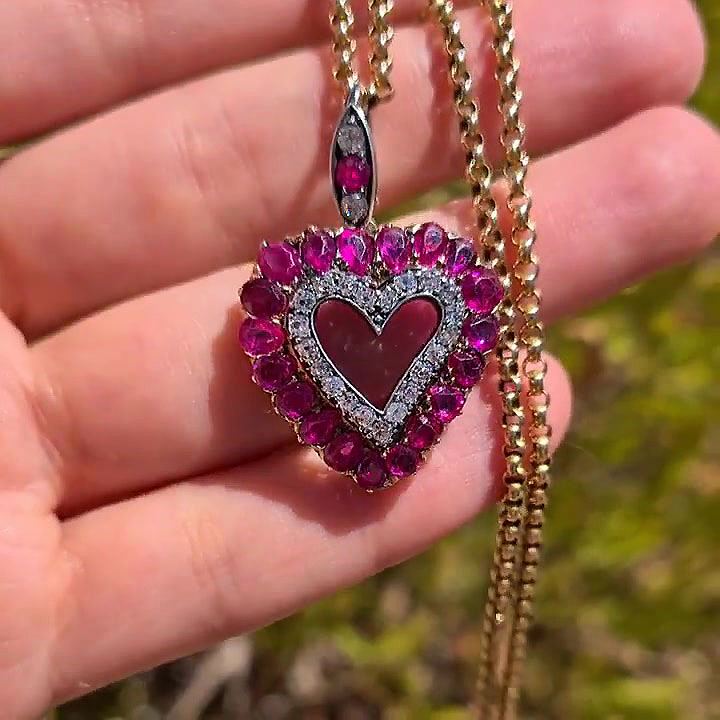 Love Heart Round Cut Ruby Sapphire Pendant Necklace