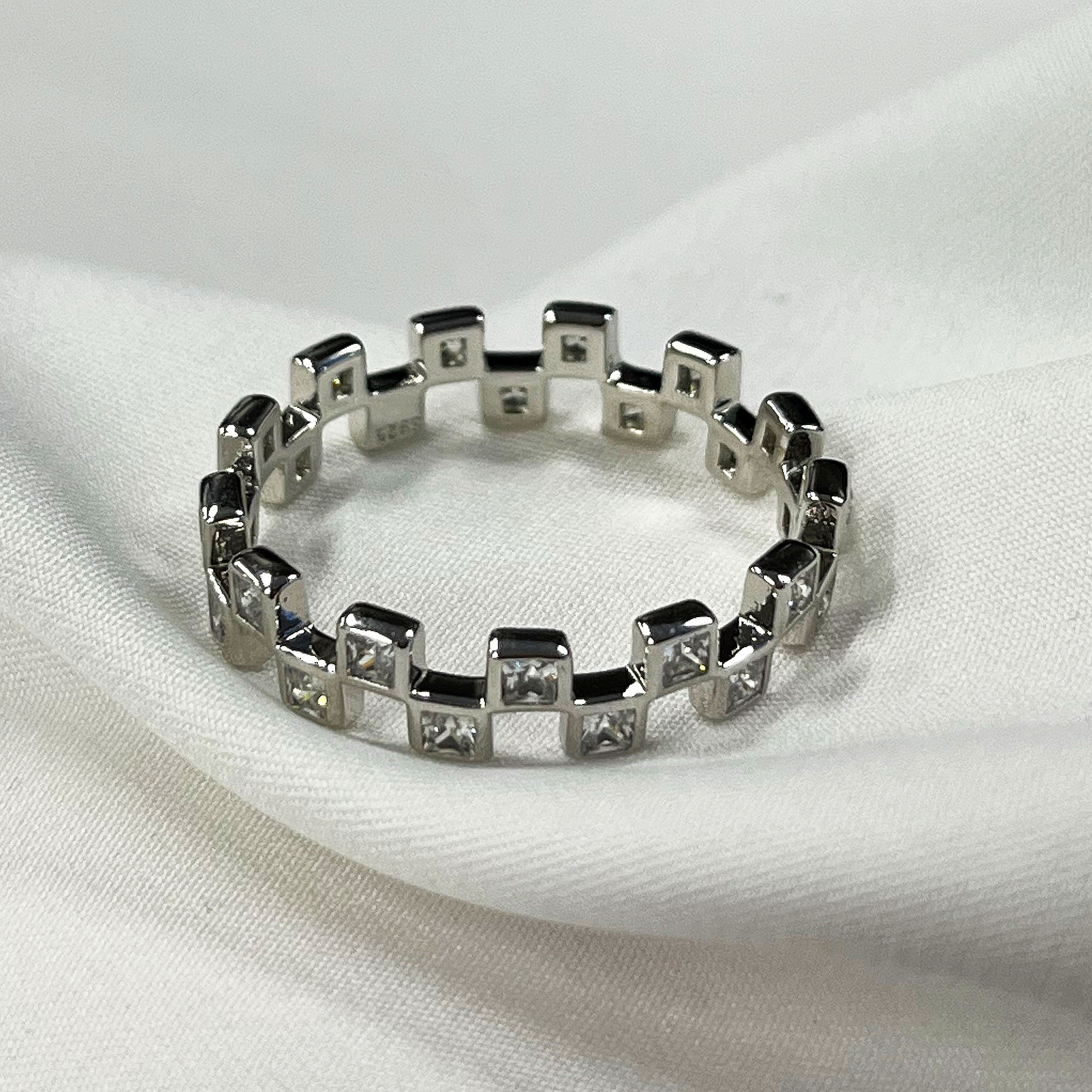 3.25ct Unique Princess Cut White Sapphire Eternity Ring