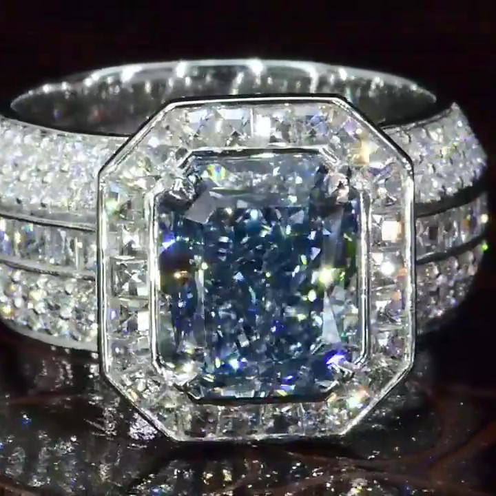 6ct Emerald Cut Fancy Blue Sapphire Engagement Ring