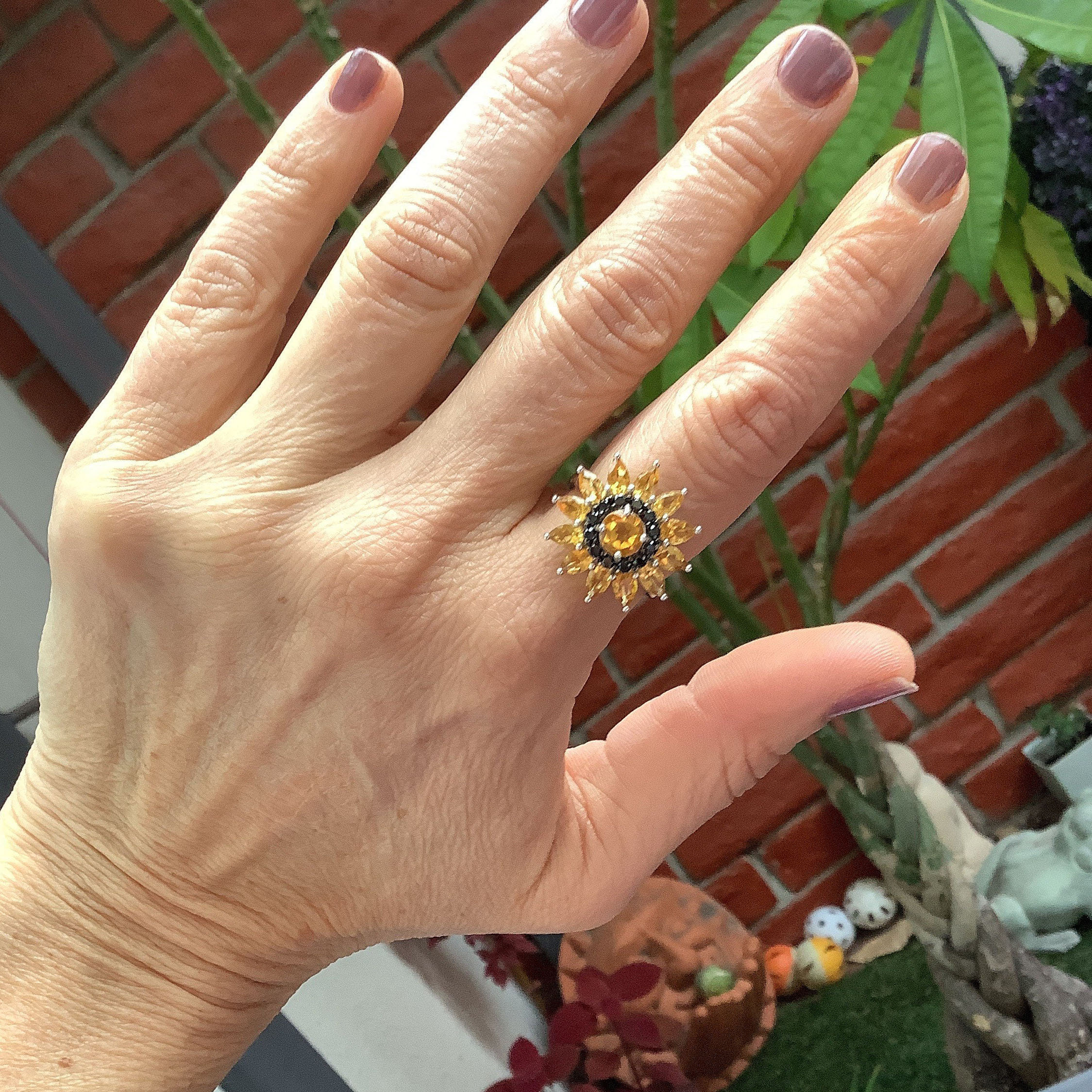 2ct Sunflower Round Cut Yellow Sapphire Engagement Ring