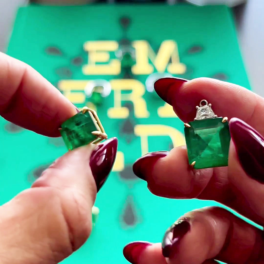 Princess Cut Emerald Sapphire Drop Earrings