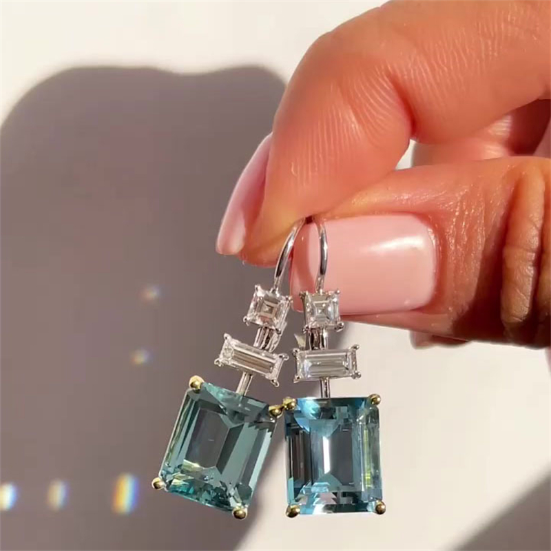4ct Emerald Cut Aquamarine Sterling Silver Earrings