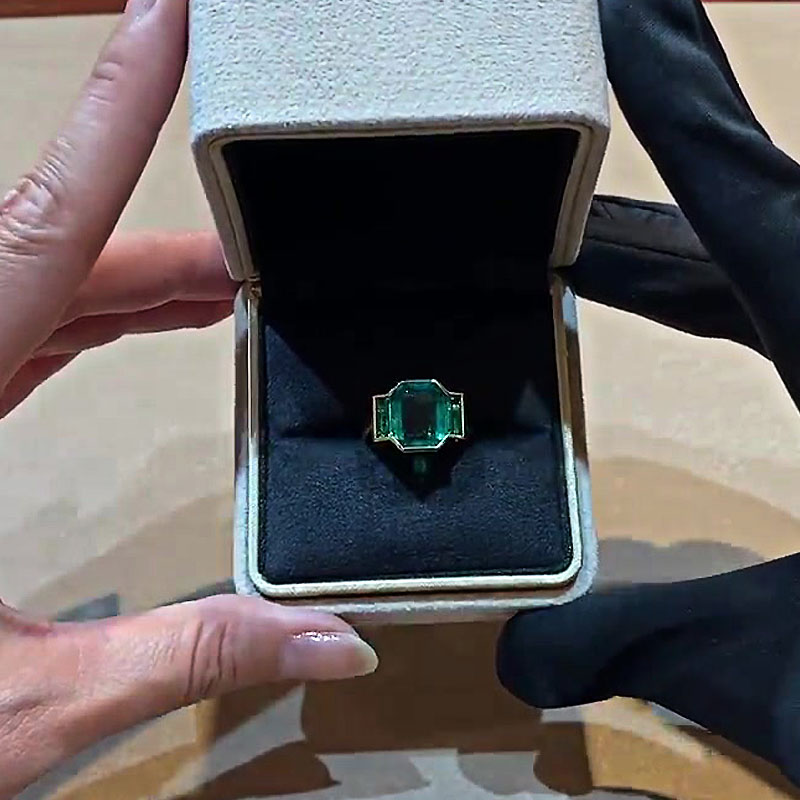 7ct Three-Stone Emerald Cut Emerald Sapphire Engagement Ring