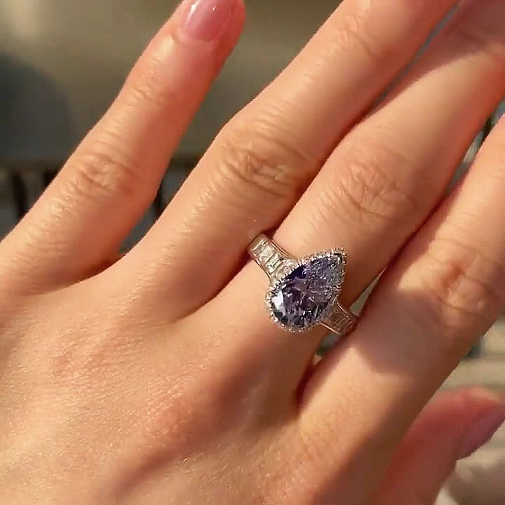 4ct Pear Cut Blue Sapphire Engagement Ring