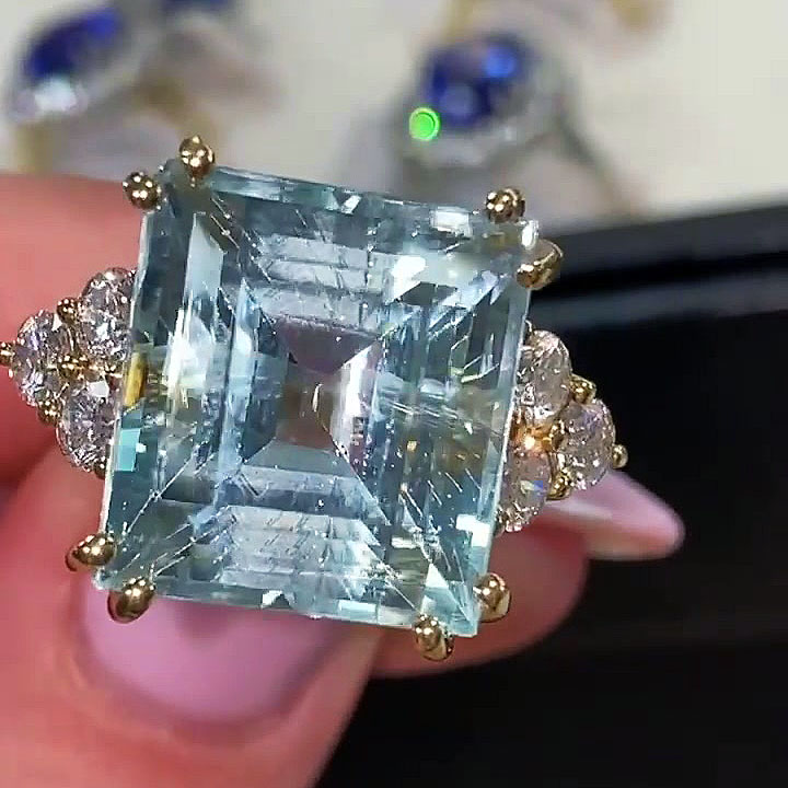 6ct Emerald Cut Aquamarine Sapphire Engagement Ring