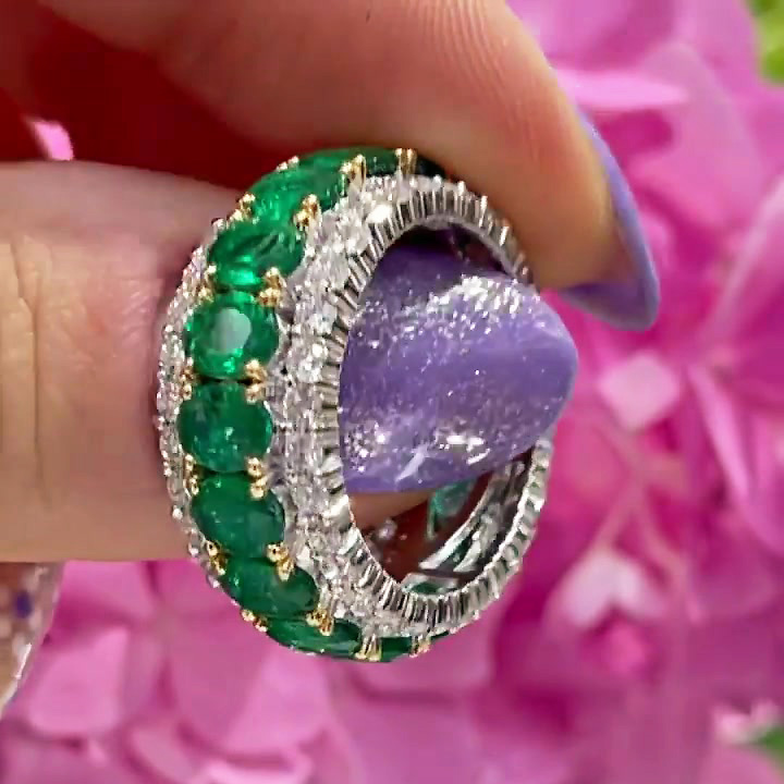 7.5ct Oval Cut Emerald Sapphire Eternity Ring