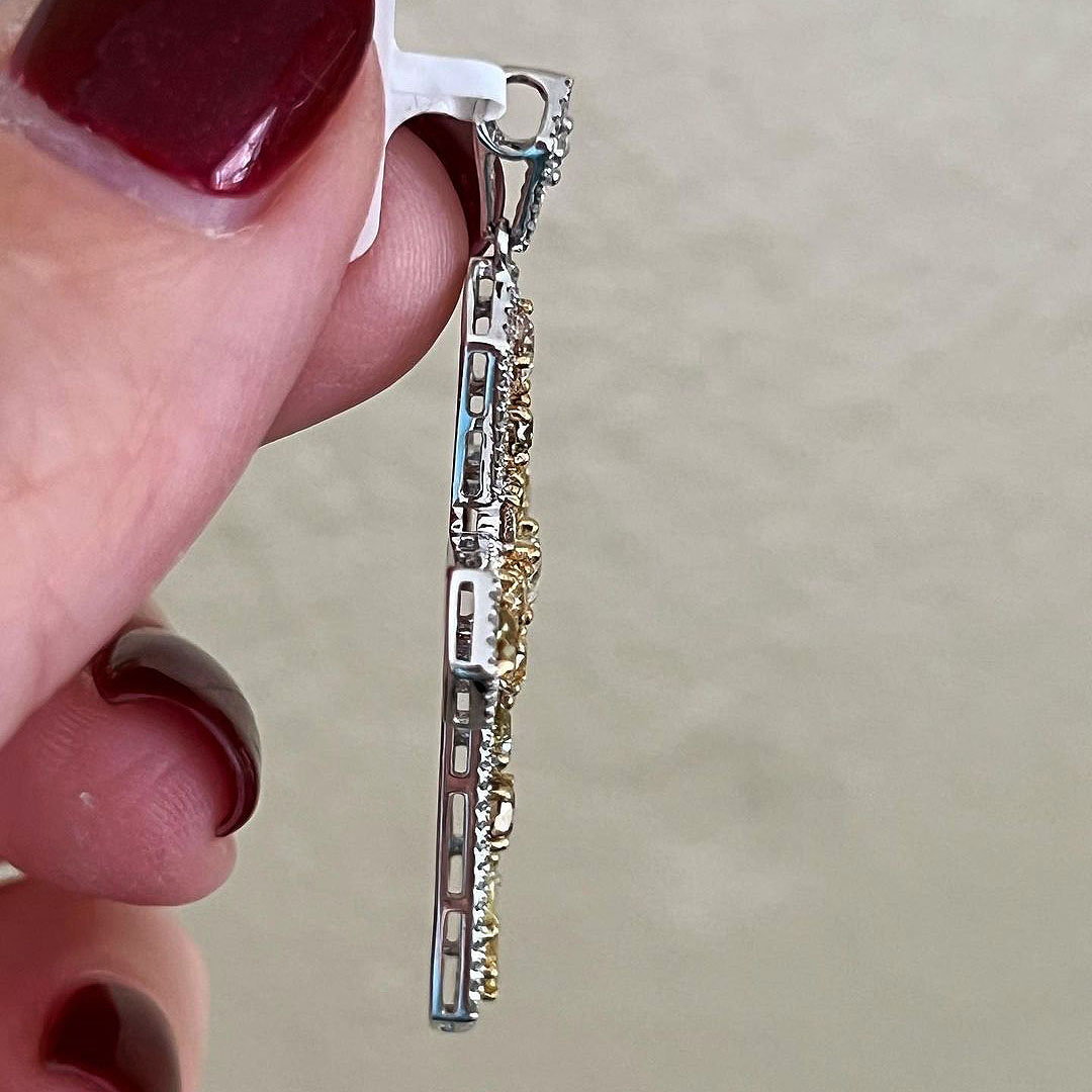 Irregular Cut Yellow Sapphire Pendant Cross Necklace