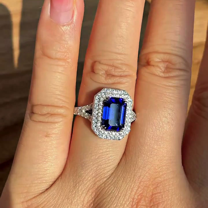 6ct Emerald Cut Blue Sapphire Engagement Ring