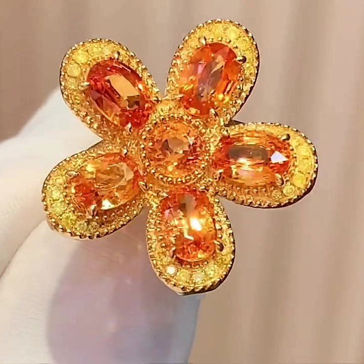 3ct Sunflower Oval Cut Yellow Sapphire Engagement Ring