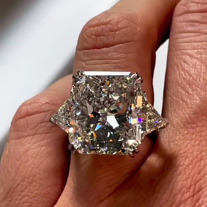 Three Stone Engagement Ring Crushed Ice Radiant Cut Ring