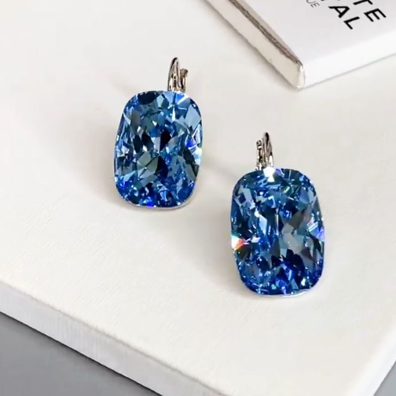 6ct Radiant Cut Blue Sapphire Drop Earrings