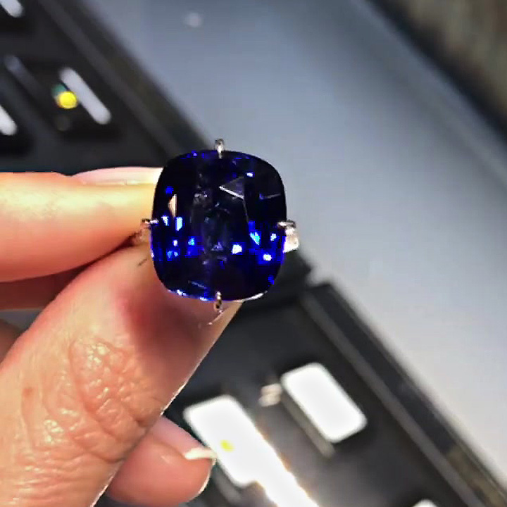 6ct Cushion Cut Blue Sapphire Engagement Ring