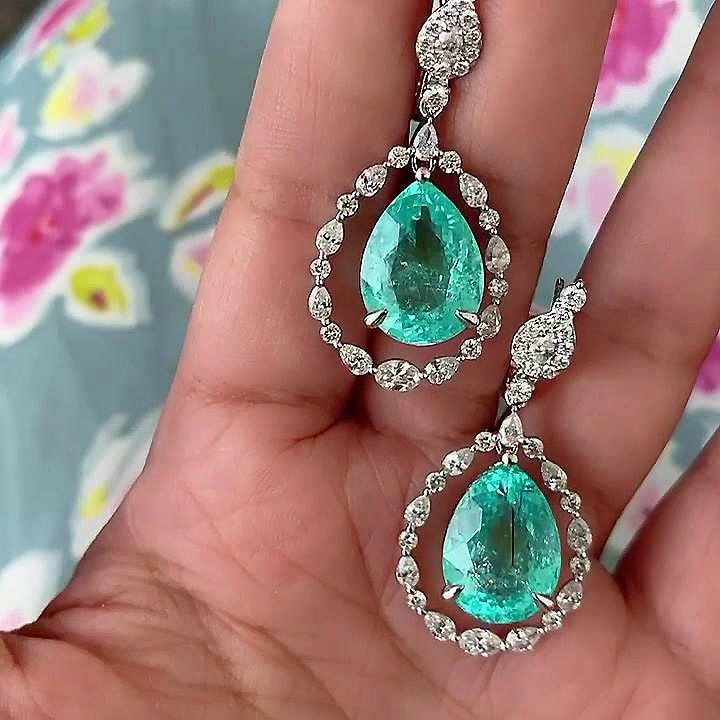 Pear Cut Green Sapphire Drop Earrings