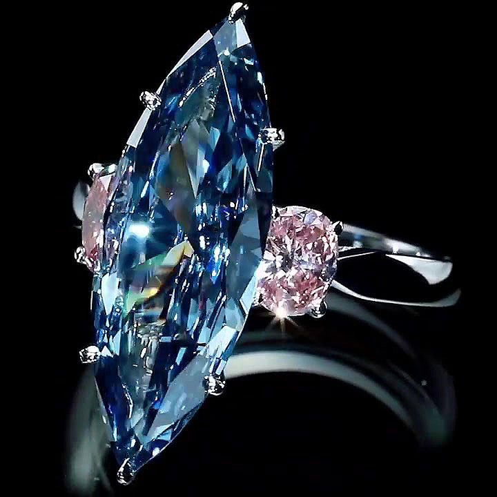 5ct Three-Stone Marquise Cut Blue Sapphire Engagement Ring