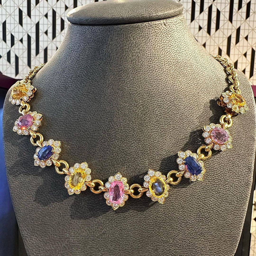 Oval Cut Rainbow Sapphire Necklace