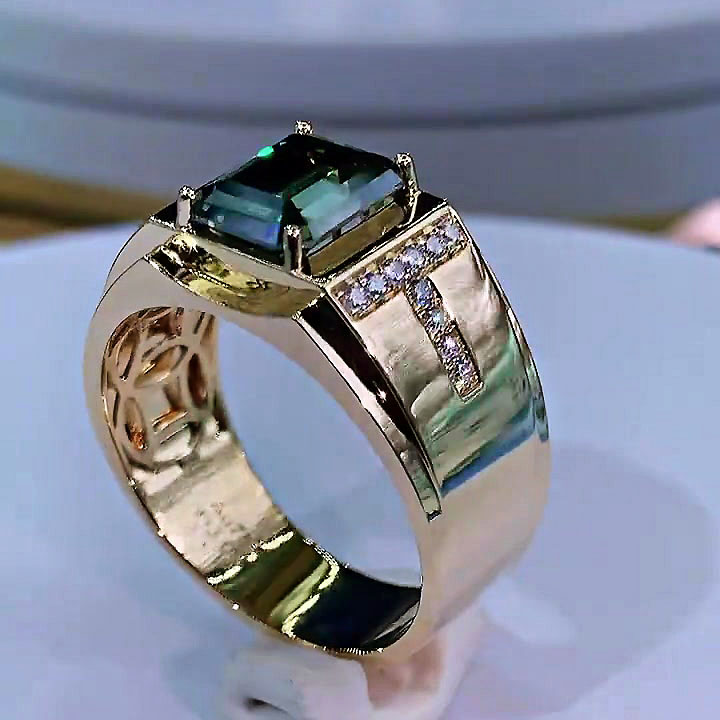 3ct Emerald Cut Emerald Sapphire Men's Engagement Ring